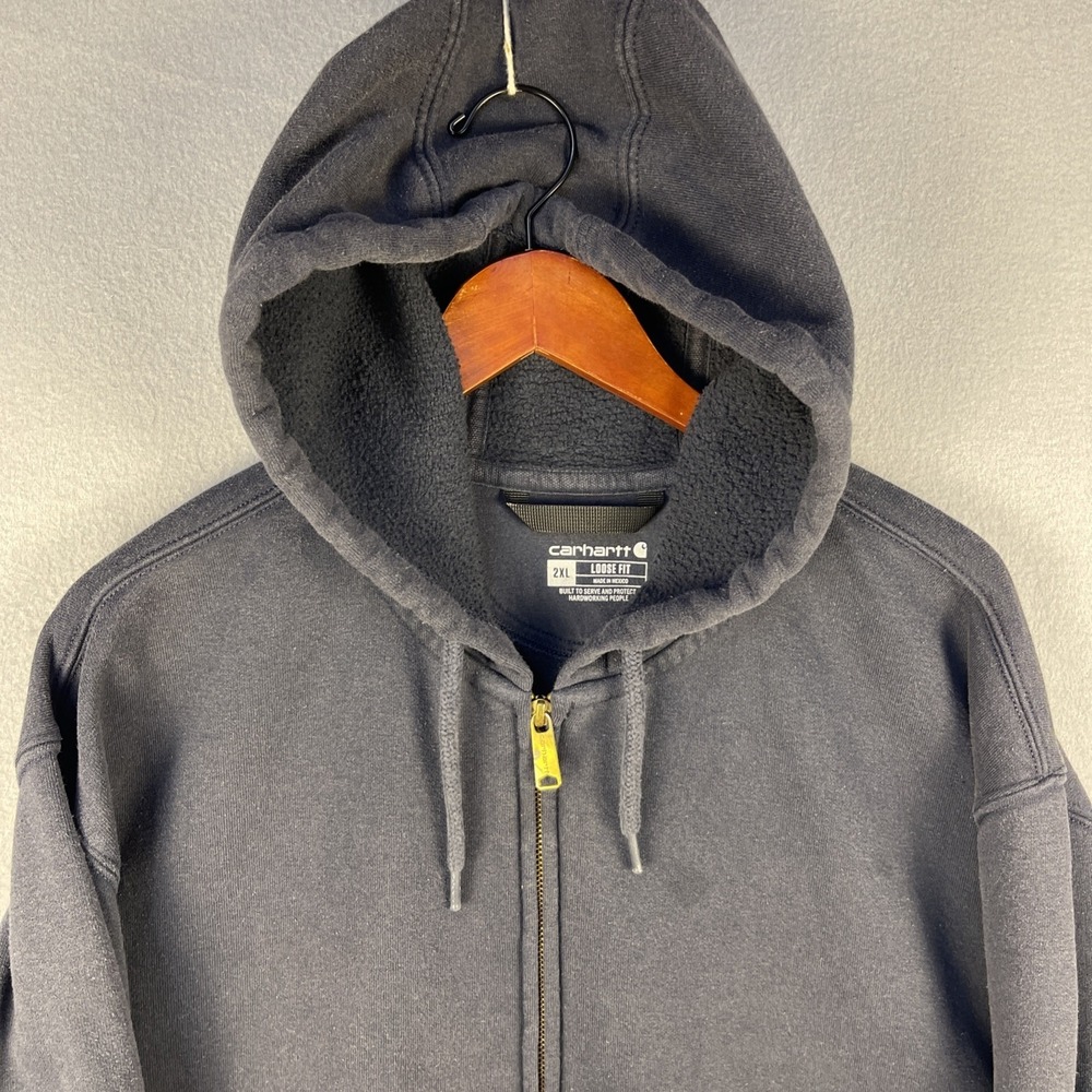 Carhartt Hoodie Mens 2XL Blue Full Zip K122 Pockets Workwear Outdoor - Picture 2 of 14